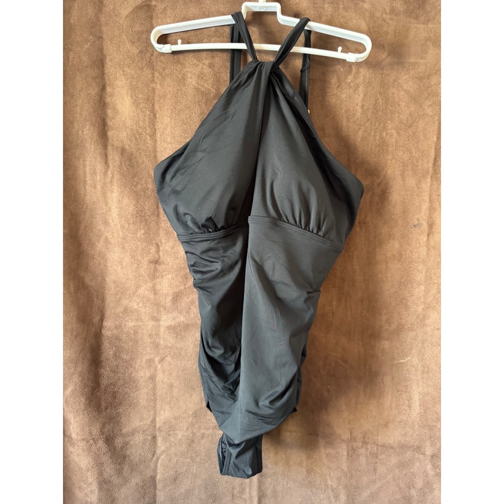 Lands‎ End Black Halter Ruched One Piece Swimsuit 2X